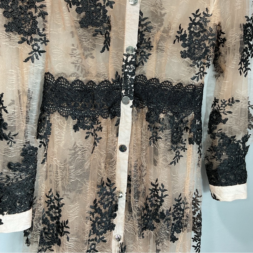 Metisu snap button up floral embroidery mesh overlay dress size XS New D35 - Picture 4 of 11